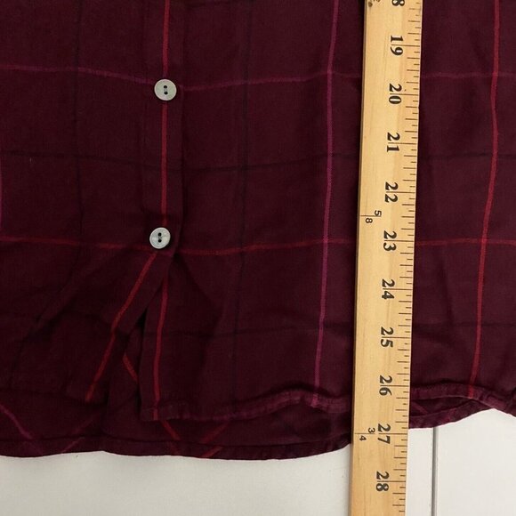 J Jill Button Up Shirt Womens XL Burgundy Plaid Rayon Long Sleeve - Picture 9 of 9